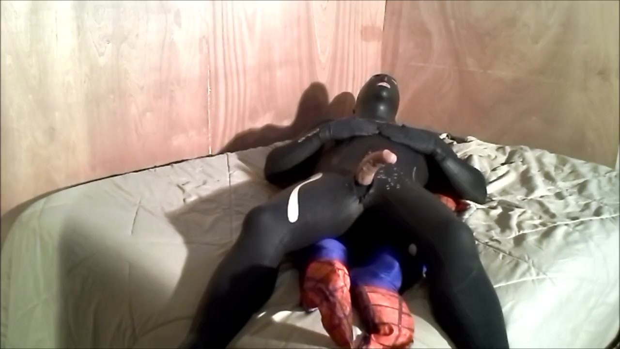 rubberknite orca wetsuit jerkoff lying on top of spiderman