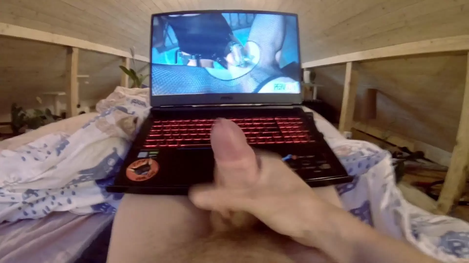 masturbating while watching pegging porn