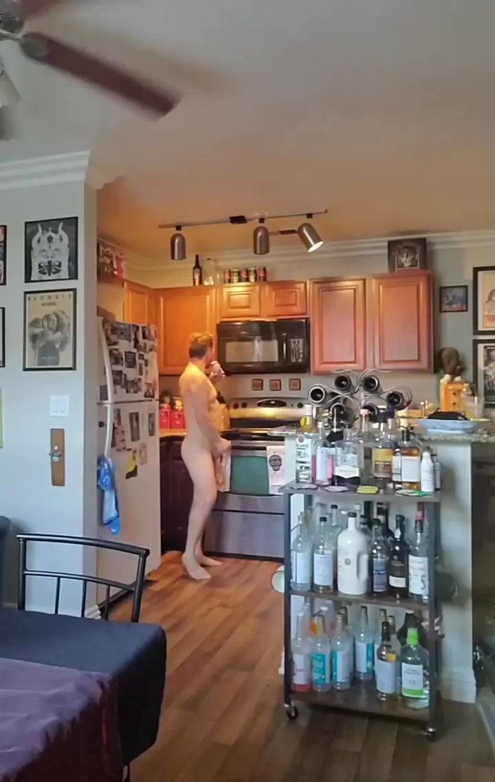 Nudist with Boner at Home Walking Around Masturbating watch online photo