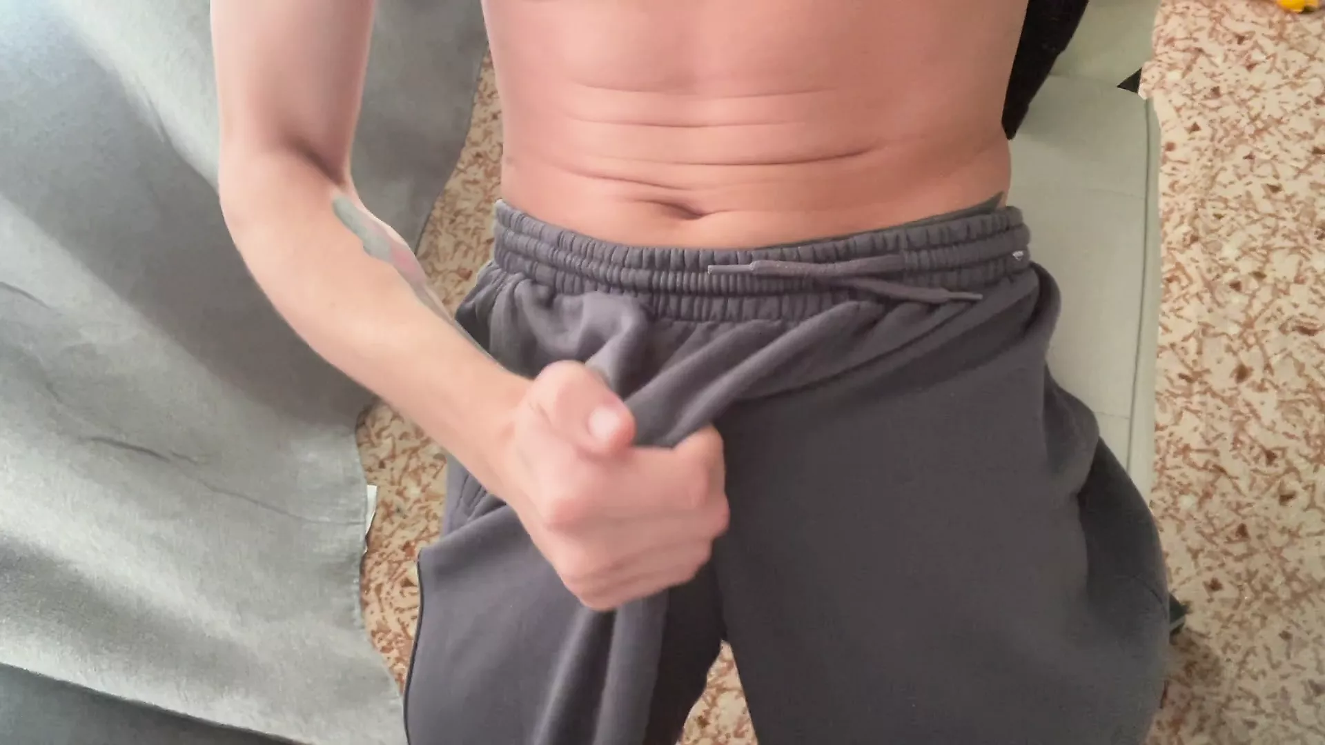 While dad is sleeping, he jerked off and cum right in his pants watch online