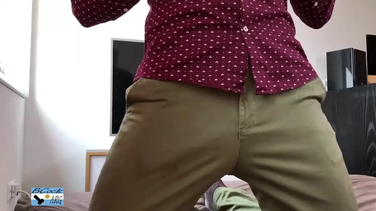 Touching His Ass Handjob Jerking - Horny Guy Touching His Big Dick In Pants - Cumshot - Moaning watch online