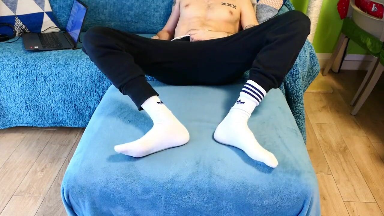 Cock Jerked Off - Jerk off my huge cock and bust my cum while watching porn with my white  socks. watch online